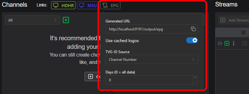 Find EPG URL